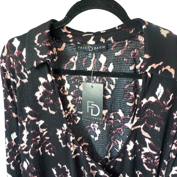 NWT Fred David Elegant Black and Cream Long Sleeve Dress - Picture 3 of 6